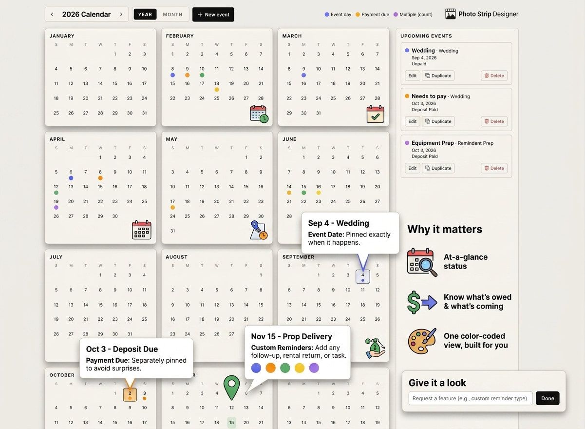 A Calendar Built Around How Photo Booth Bookings Actually Work